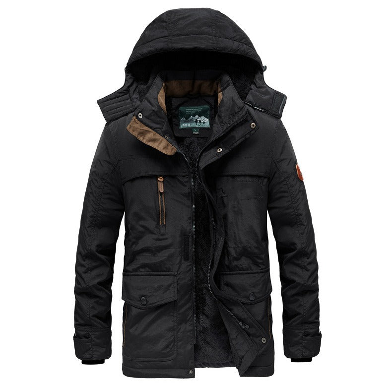 Men's Outdoor Padded Parka Jacket Thick Winter Warm Wool Liner Jackets Outwear Snow Windbreaker Parka Overcoats | 1133