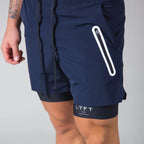 Herren Doppellagige Shorts mit Reißverschlusstasche zum Trainieren, Laufen, Fitnessstudio, Sportfutter | DK-03 