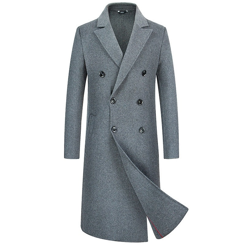 Men's Wool Blends Long Style Woolen Coat Casual Wool Trench Coat Dress Jacket Overcoat | 1001