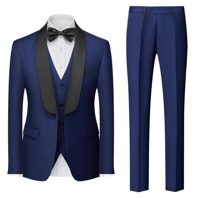 Herren Premium Anzug Casual Regular Smart Fit 3-teiliger Smoking für Abschlussbälle, Schalkragen, Hochzeitsfeier, Trauzeugenanzüge (Blazer + Weste + Hose) | 601 
