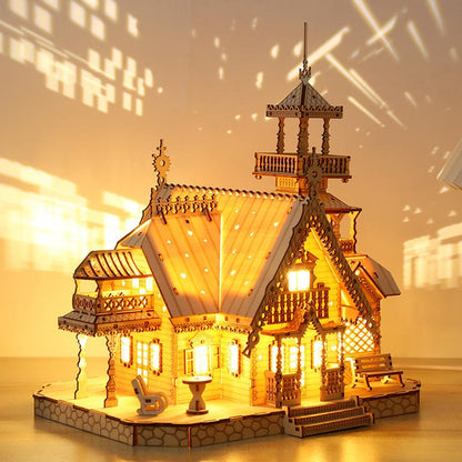 Puzzles 3D Villa en bois Château Bricolage Artisanat en bois Enfants Loisirs lumineux Jouets éducatifs | PT-045 