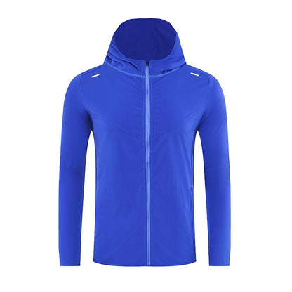 Veste de sport à capuche pour homme, imperméable, de qualité supérieure, avec bandes réfléchissantes, pour course à pied, extérieur, gym, entraînement 