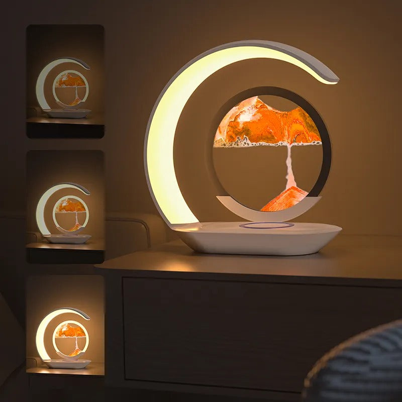 Multifunktionale 3D-Sanduhr-Nachtlicht-LED-Lampe mit 15-W-Wireless-Ladegerät für Schlafzimmer | D25 