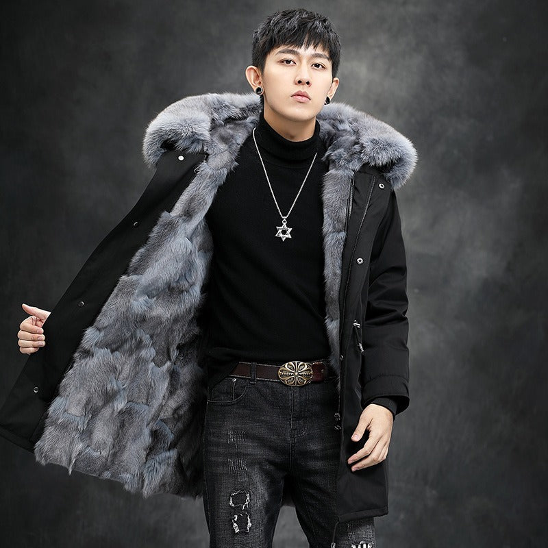 Echter Premium-Fuchspelz, warme Parka-Jacke mit Kapuze, echtes Nerzpelz-Futter, Mantel | 209 