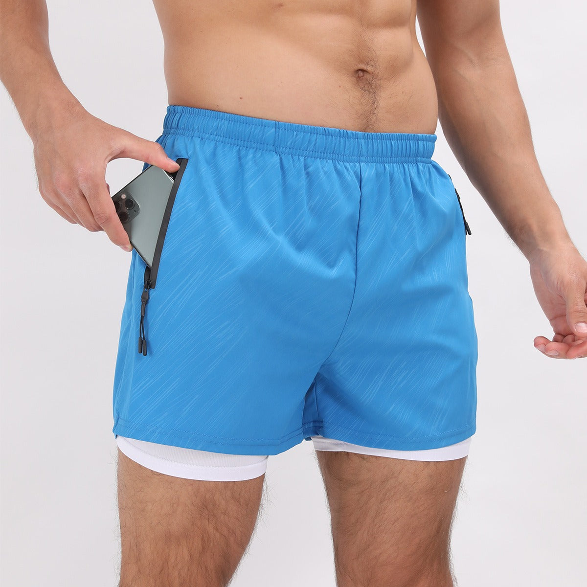 Short d'été 2 en 1 en polyester à séchage rapide pour homme, short de jogging, d'entraînement, de course à pied, de gym | DK-903 