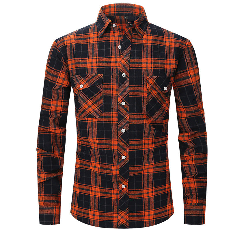 Herren Slim Wear Plaid Premium Langarm Doppeltasche Flanell Außenhandelshemd | M501 