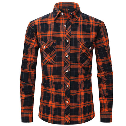 Men Slim Wear Plaid Premium Long Sleeve Double Pocket Flannel Foreign Trade Shirt | M501