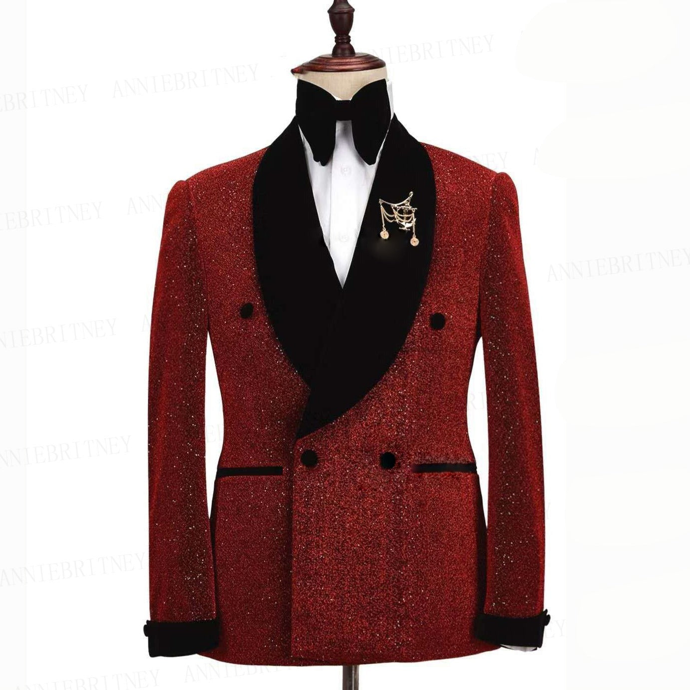 Glänzendes Sakko mit Hosenanzug, 2-teilig, Bräutigam-Smoking, schwarzer flacher Samt, Schalkragen, Hochzeitsanzug, Smoking | LL830 