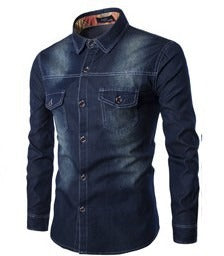 Chemise en jean streetwear de haute qualité en coton, coupe slim décontractée, manches longues | 1818-C993 