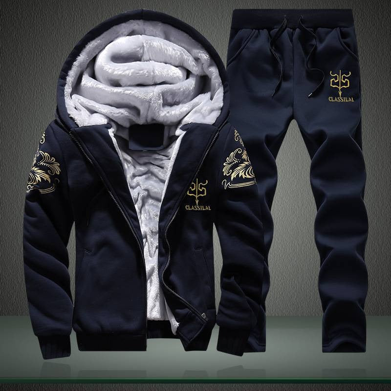 Herren Winter Trainingsanzug Fleece Gefüttert Sweatshirt Hoodie Jacke Mantel Hose Trainingsanzug 