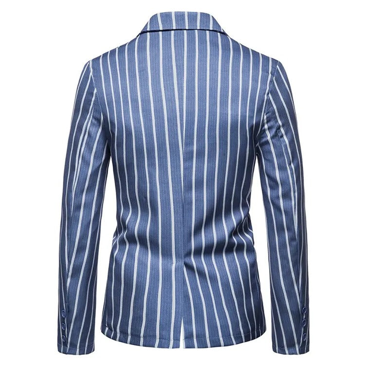 Herren Anzugjacken Blau Gestreift Zwei Knöpfe Party Business Formeller Blazer | 1812 