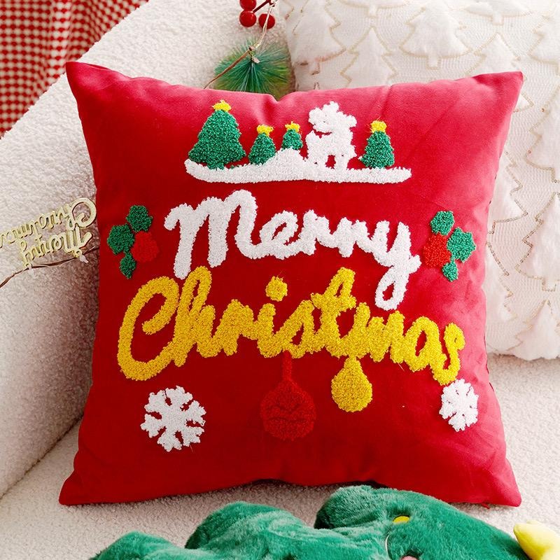 Christmas Embroidery Pillowcase - Removable Cushion Cover for Bedroom & Living Room |