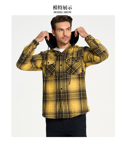 Men's Thick Hooded Plaid Flannel Shirt European & American Style Warm & Loose Fit | S02