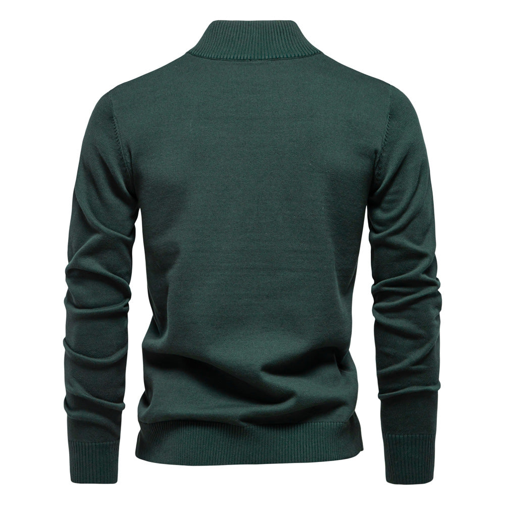 Herren-Pullover aus Baumwolle mit Viertelreißverschluss – Poloshirt aus einfarbigem Strick mit Stehkragen | ZSW-03 