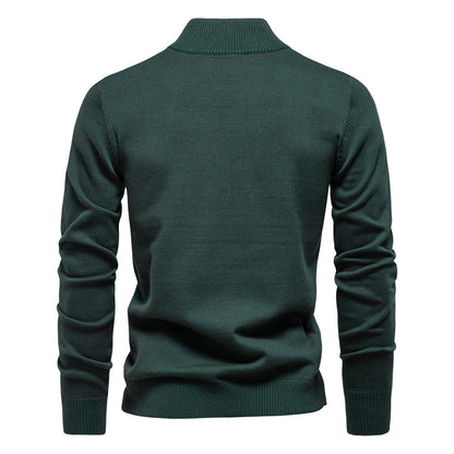 Men's Quarter-Zip Cotton Pullover Sweater – Solid Knit Mock Neck Polo | ZSW-03