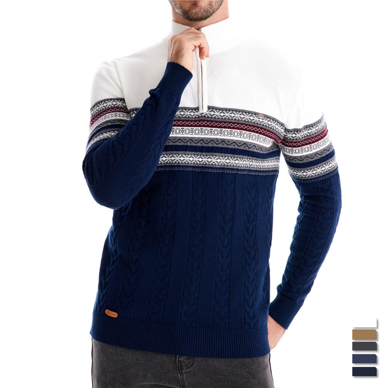 Warmer Winterpullover aus Baumwolle für Herren mit ethnischen Mustern, lässiger Pullover | M316 