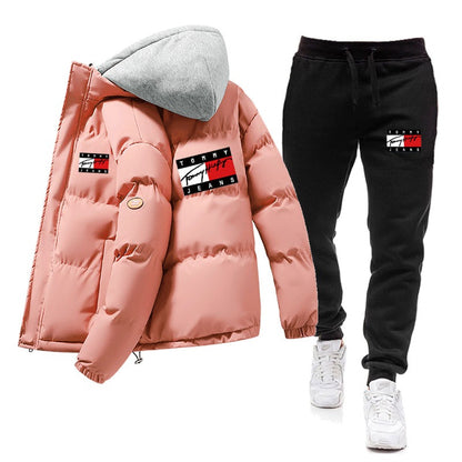 Men's 2-Piece Winter Tracksuit – Thick Hooded Cotton Jacket & Warm Pants | S090