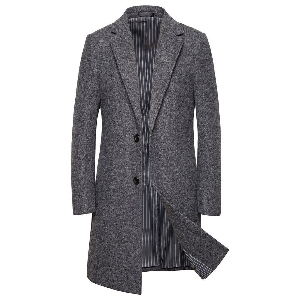 Herren Trenchcoat aus Wolle mit Umlegekragen, lang, aus Wolle und Wollmischungen, Wolljacke, Mantel | JJ-YF601 
