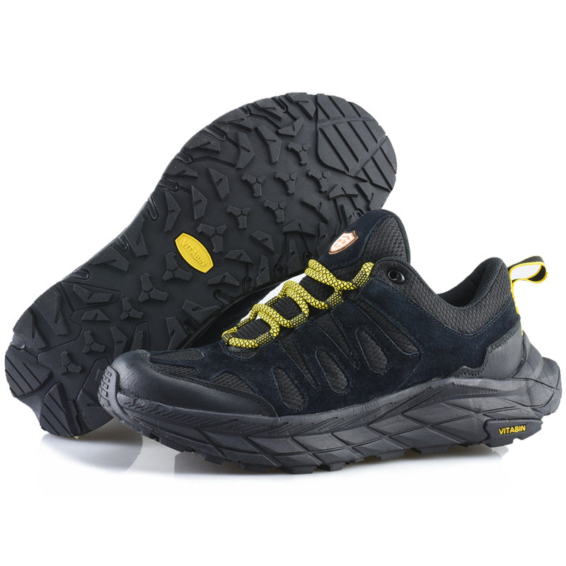 ECAF HTRON EHT Men‘s Genuine Leather Hiking Boots Thick Sole Outdoor Trail Shoes Anti-Slip & Breathable Trekking Trainers