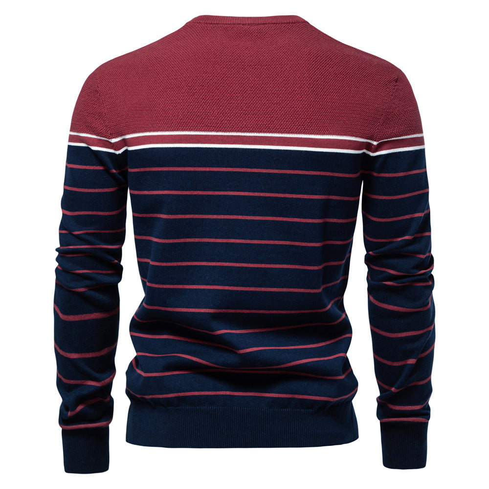 Herren Gestreifter Patchwork Strickpullover – Rundhals Casual Pullover für Herbst/Winter | SW117 