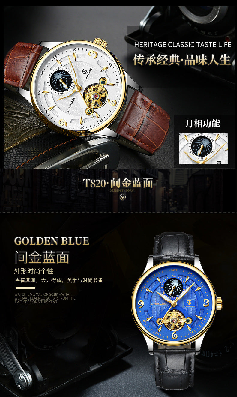 Herren-Automatikuhr aus Leder, mechanisch, Tourbillon, wasserdicht, Freizeituhr | T820b 