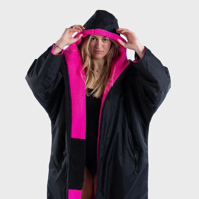 Warm Waterproof Swim Parka Oversized Hooded Changing Robe Sherpa Liner Swimming Coat Dry Surf Poncho |