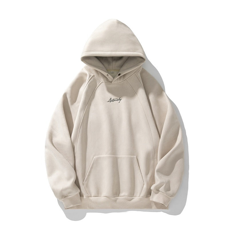 Unisex Kapuzenpullover aus schwerem Wildleder im Retro-Stil im amerikanischen Stil für Herbst und Winter | Locker sitzender Hoodie | L3848 