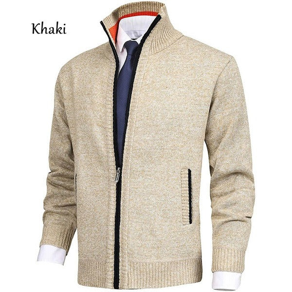 Herren Stehkragen Strick Einfarbig Reißverschluss Outdoor Strickjacke Strickwaren Casual Tops Mantel Jacke | 7701 