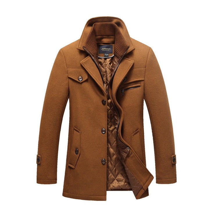 Herren Winter Pea Coat Lässiger Woll-Trenchcoat Einreihige Kurze Wolljacke | 1303 