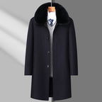 Herren Casual Business Einreihiger Langer Peacoat Mantel Winter Wollmäntel Pelzkragen Trenchcoat | DY9802 