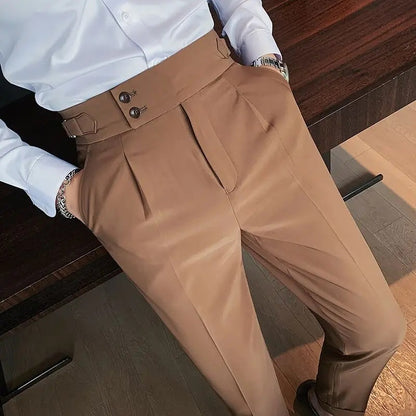 Stylish Business Pleated Suit Pants Trendy Fashion High Waist Casual Slim Fit Vintage Pencil Trousers Office Dress Pants | F01