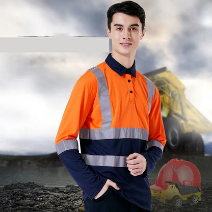 HiVis Construction Polo Reflective Safety Shirt High Visibility Workwear Tops For Men | SG2119X