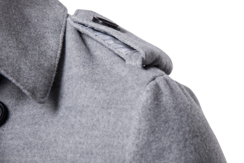 Herren Wolljacke Mittellang Trenchcoat Zweireihig Herren Slim Fit | B050 