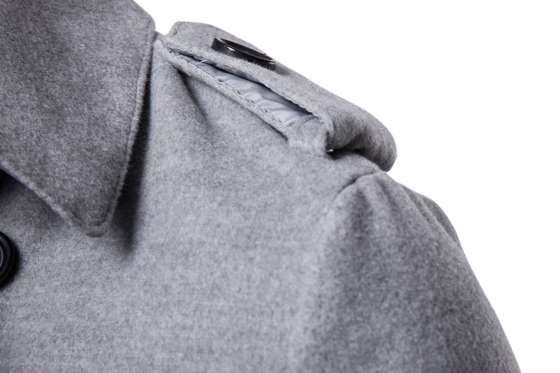 Herren Wolljacke Mittellang Trenchcoat Zweireihig Herren Slim Fit | B050 