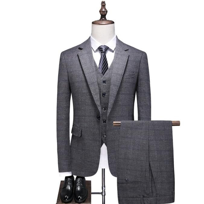 Dreiteiliger Anzug im britischen Stil für Herren, Business Casual, kariert, für Bräutigam und Hochzeitskleid, schmale Anzüge | 6835