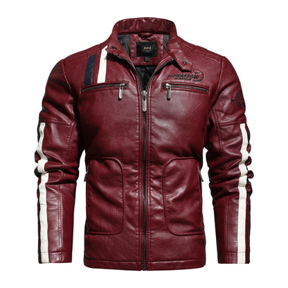 Veste en cuir PU pour homme, couleur assortie, pour moto | KH-168 