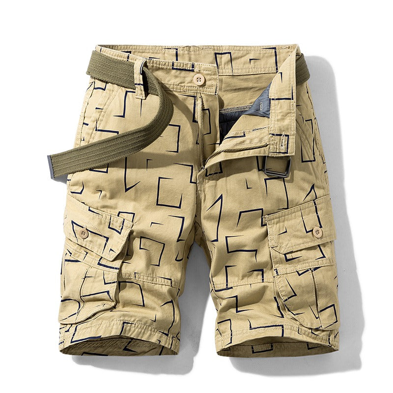 Men Cargo Shorts Geometric Print Casual Unisex Cotton Tactical Women Short Pants | 27254