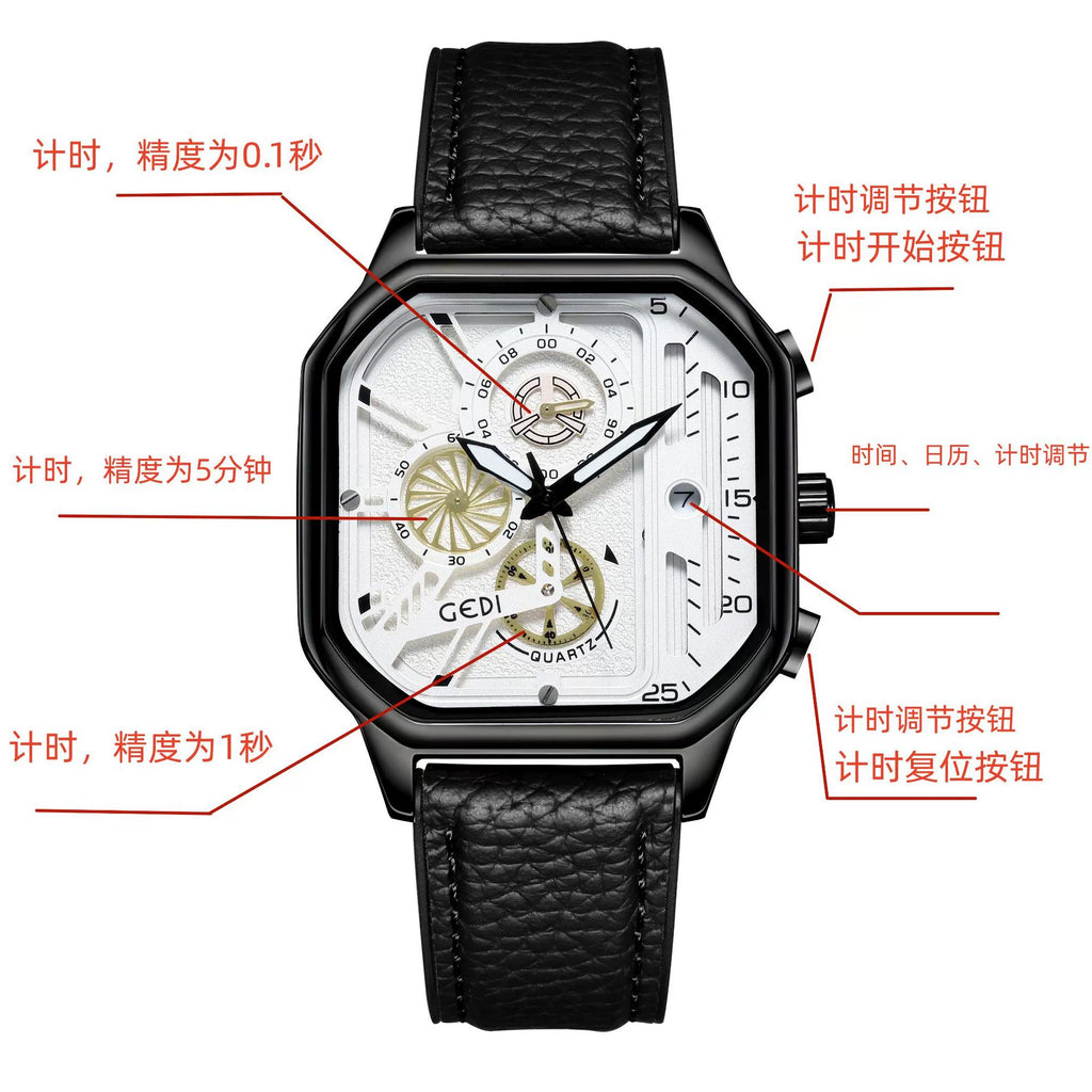 Premium Sense Square Herrenuhr Modischer Quarz-Timer, Business &amp; Wasserdichte Quarzuhr | 51103