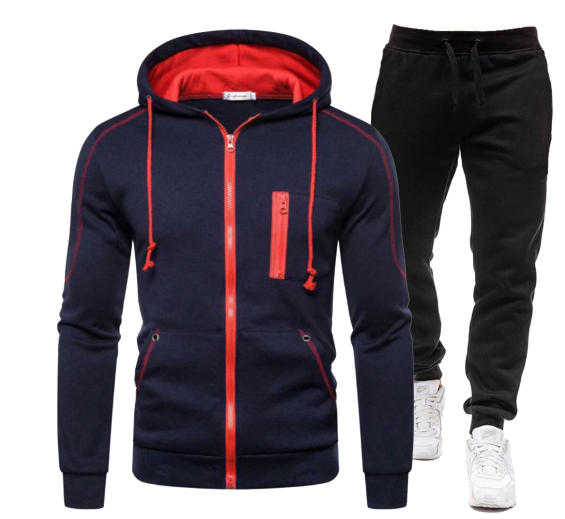 Men's Winter Zipper Hoodie 2 Pieces Casual Tracksuit Sportswear | 065