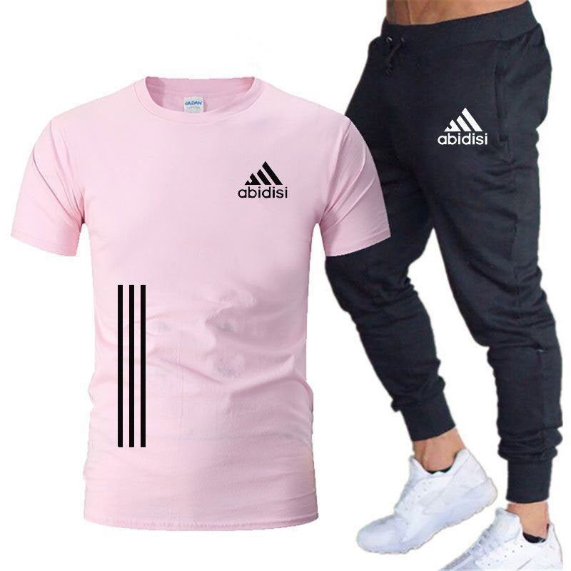 Ensemble de 2 pièces de sport de loisirs pour hommes, t-shirt ample et pantalon à manches mi-longues, chemises et pantalons 