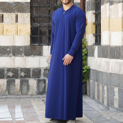 Islamic Men's Solid Color Long Sleeve Robe Loose Fit with Zip Perfect for Autumn & Winter | 8541233