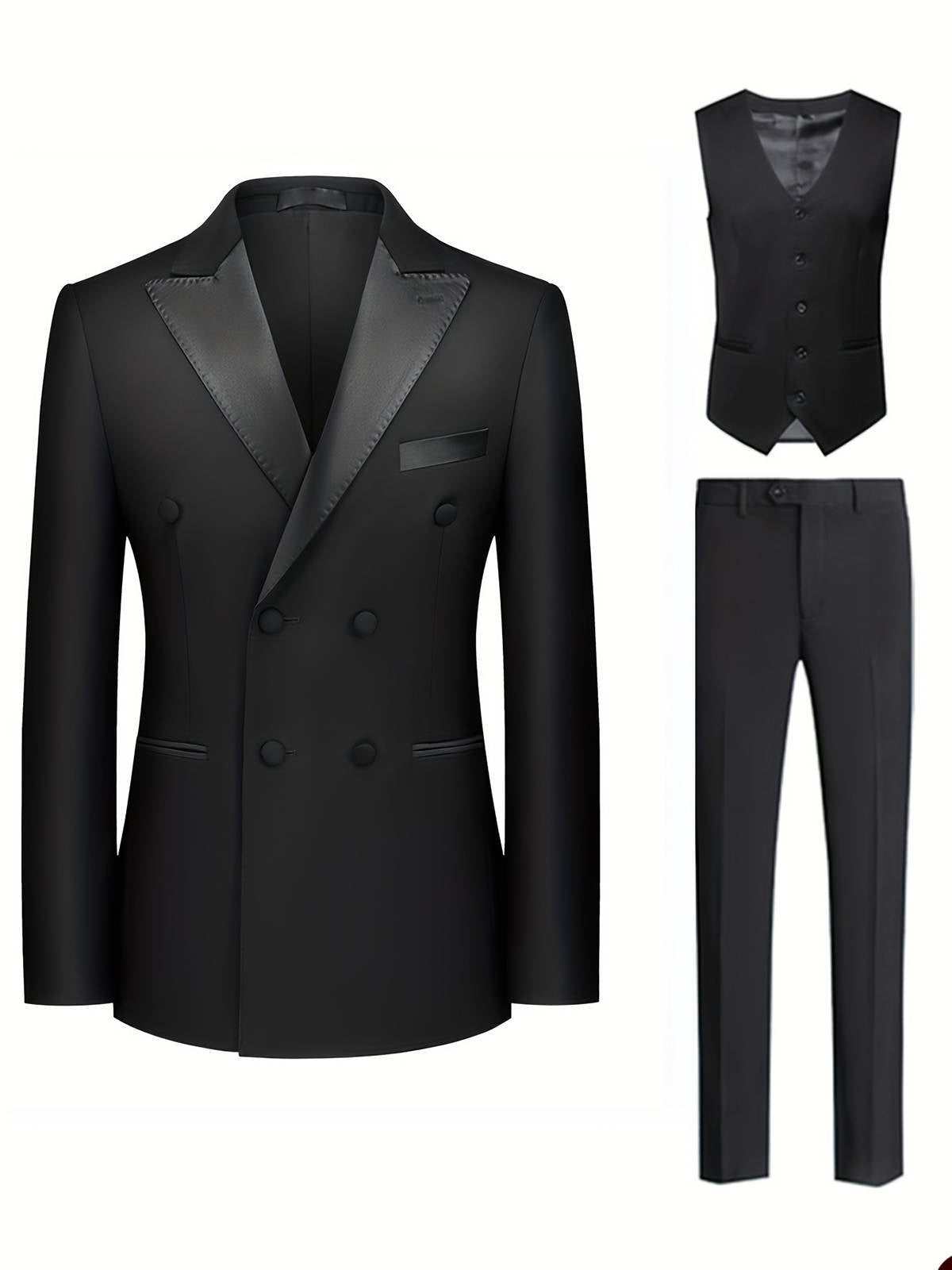 Men's Two-Tone Tuxedo Three-Piece Suit | Double-Breasted Banquet Blazer Set | Slim Fit Dinner Suit for Weddings | AK113