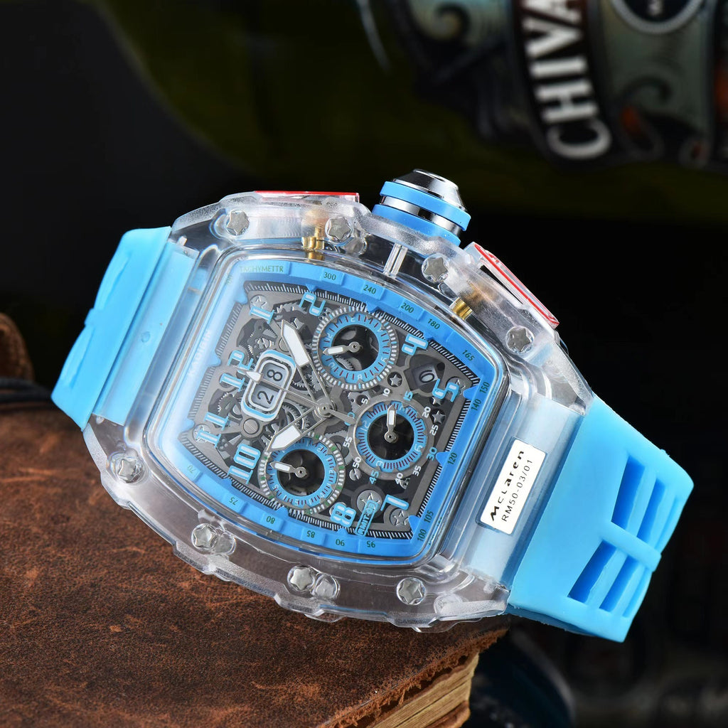 Herren Luxus Beste Sportuhr Transparentes Gehäuse Chronograph Neue Geschenkuhren | 