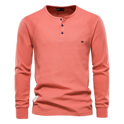 Men's Winter Sweater Collar Long Sleeve Waffle T-Shirt Solid Color T-Shirts | TW401