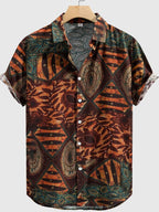 Herren-Hemd mit kurzen Ärmeln und Knopfleiste, Reverskragen, geometrischer Druck, lockere Passform, atmungsaktives, schnell trocknendes Baumwollmischhemd 