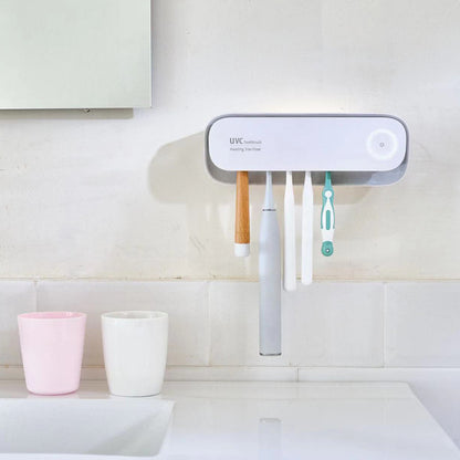 UVC Toothbrush Sterilizer Wall-Mounted Family Holder with USB Charging & Fan Drying | SR-M4