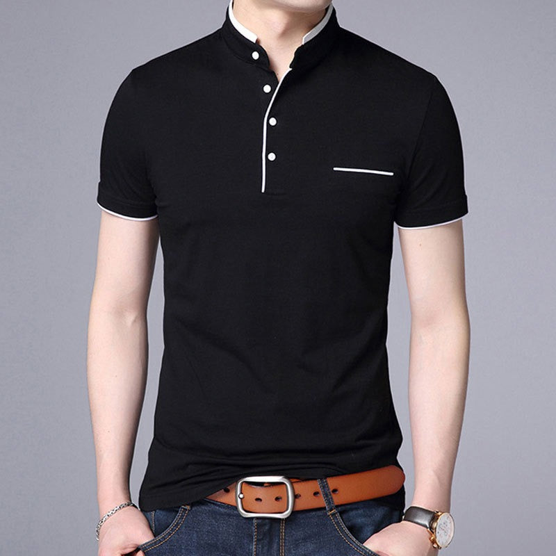 Men's Summer Standing Collar Short Sleeve T-Shirt Slim Casual T-Shirts | 029/6803