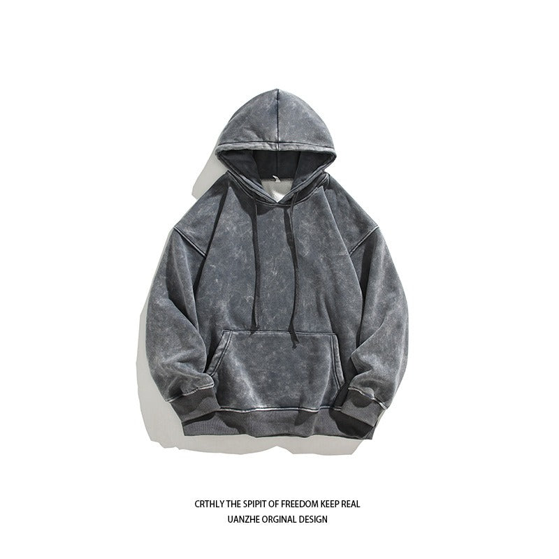 Unisex Heavy French Terry Bonded Fleece Hoodie Dicker Vintage Distressed Washed Pullover | A042-23XW99282 