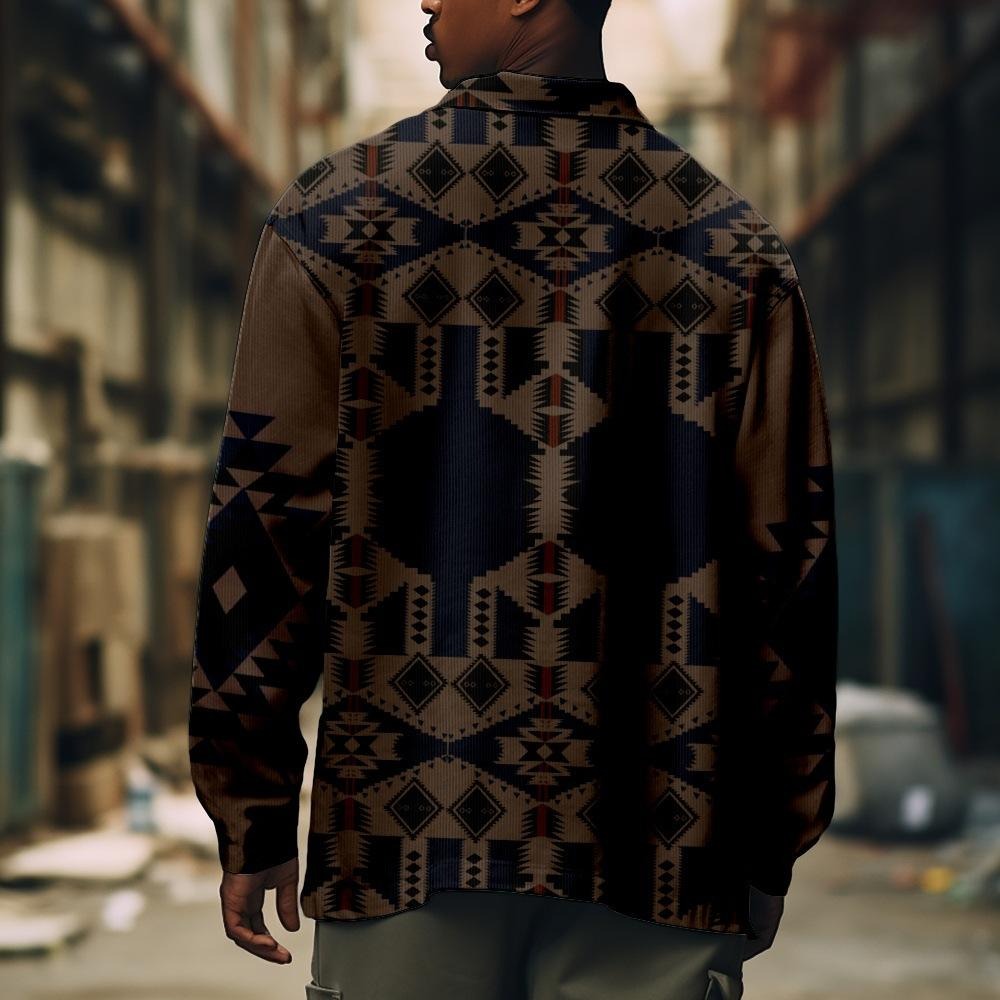 Western Vintage Navajo Aztec Bohemian Style Lässige einreihige Cord-Fleecejacke | SYG-4459 