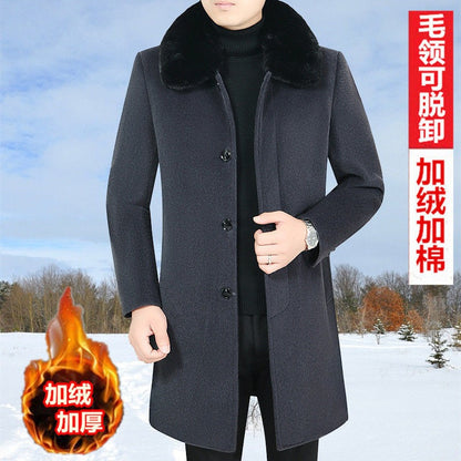 Men British Coat Wool Jacket Winter Heavy Cotton Slim Blend Casual Trench Coat | 805